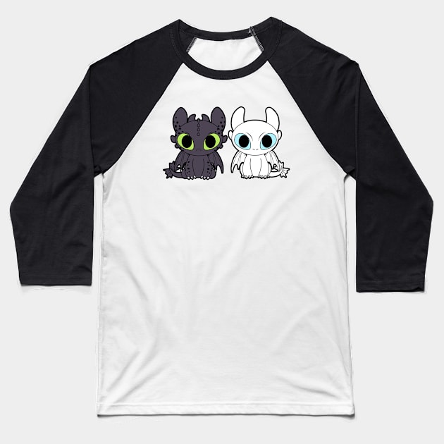 Toothless and Night Fury Baseball T-Shirt by mighty corps studio